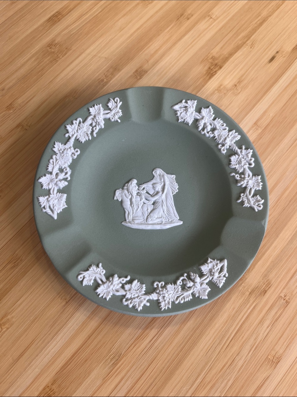 Wedgwood Classic Sage Green Jasperware-Style Decorative Plate with White Relief